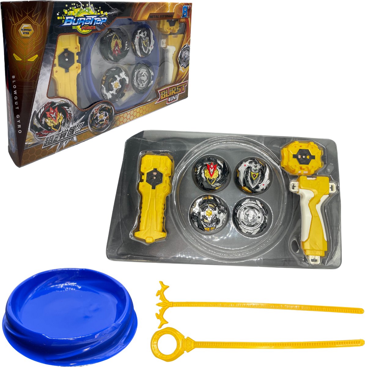Bursttop Blade 4 Stuks met arena - Meeneemset - Gold Edition