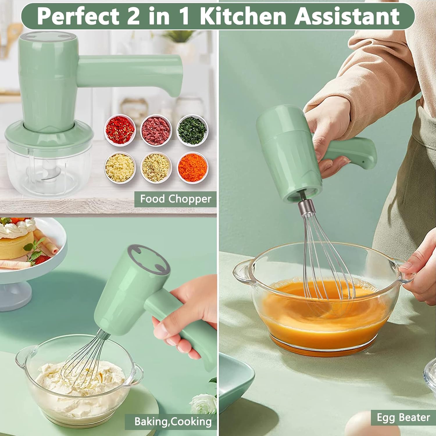 elektrische groentesnijder - luxe elektrische foodchopper Klopper Mixer - mintgroen - chopper -