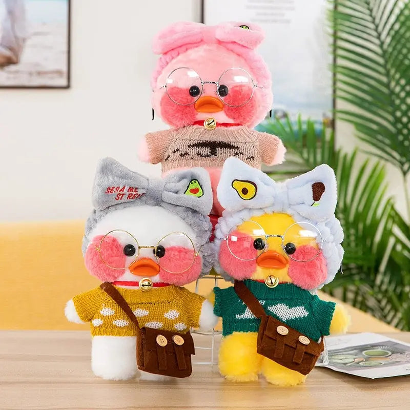 Lalafanfan - Paper Duck knuffel - 30 cm Groot - 3 Kleuren INCL Accessoires Shirt Hoofdband Tas Bril