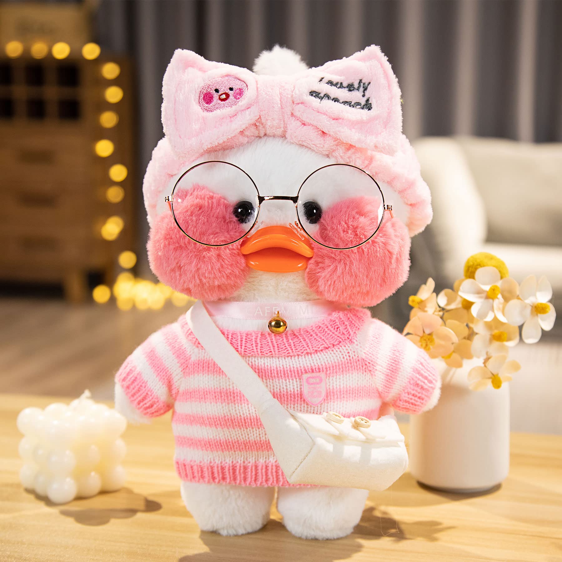 Lalafanfan - Paper Duck knuffel - 30 cm Groot - 3 Kleuren INCL Accessoires Shirt Hoofdband Tas Bril