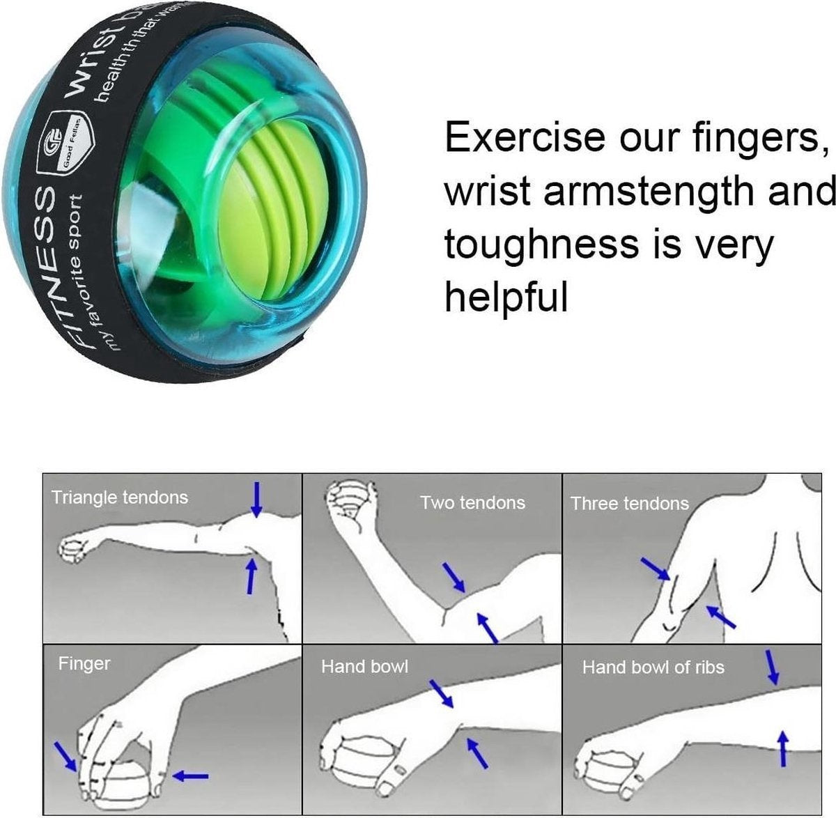 Fitness Wrist Ball arm trainer PowerBal light - Gyroscopic Power Spinner Wrist & Forearms Exerciser - led light