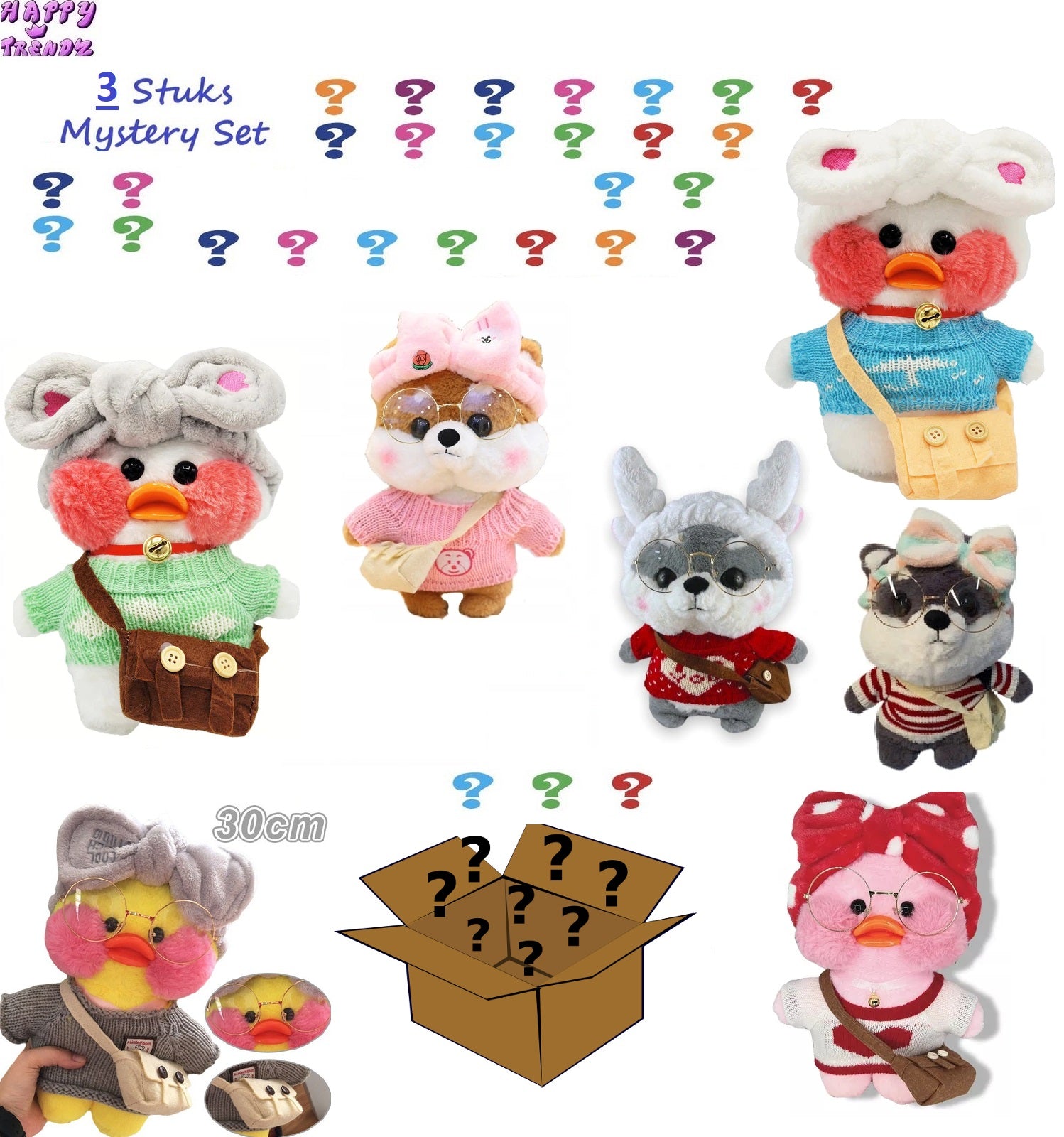 3 Stuks mystery Lalafanfan Paperduck Knuffels 30 cm