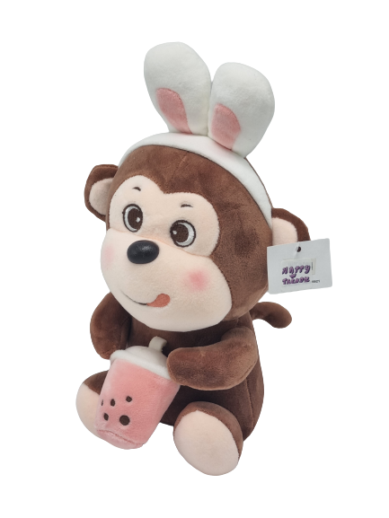 Bubble Tea thee Knuffel Pluche aap - donker bruin - 27cm