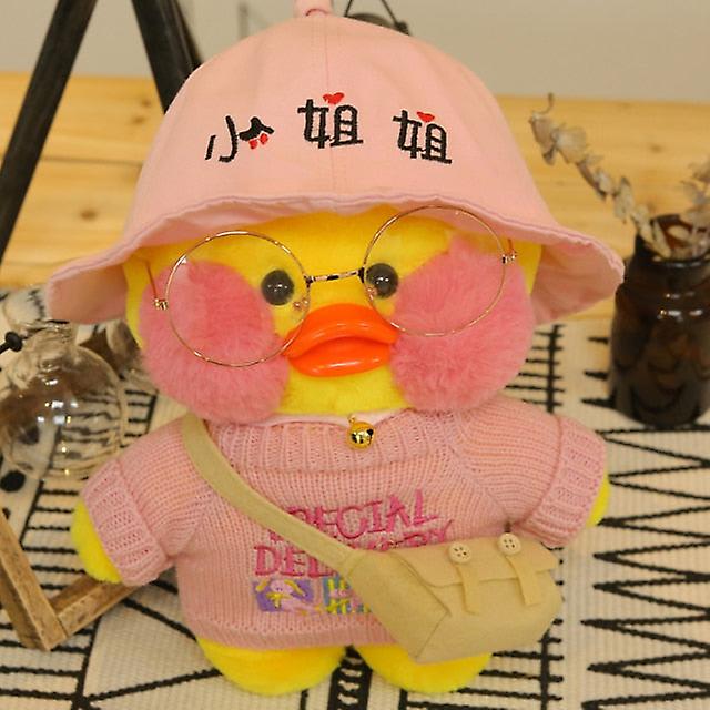 Lalafanfan - Paper Duck knuffel - 30 cm Groot - Shirt/Hoofdband/Tas/Bril/Ketting
