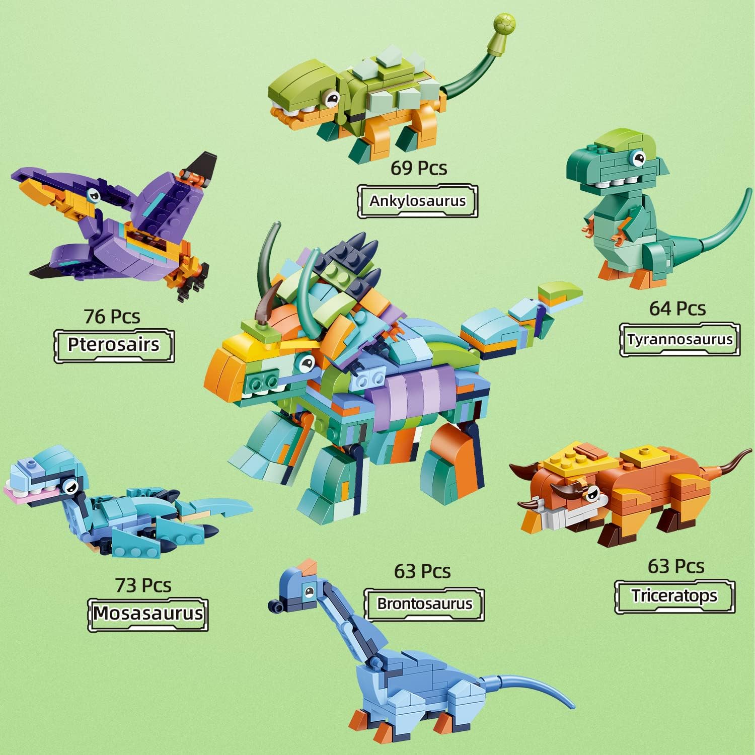 Bricks Bouwstenen Dinosaurus serie 1 Dinosaur 6in1 Display - totaal 6 ballen mystery gevuld 2in1