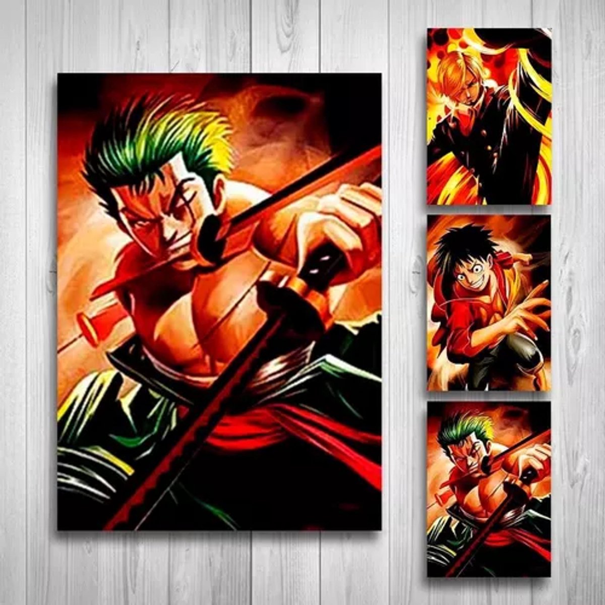 One Piece Poster met Lijst - Flip Hologram 40 x 32 cm - Zorro Luffy Sanji - inclusief zwart Frame - 3D frame - Zoro, Luffy & Sanji | Inclusief Zwart Frame | Unieke Beeldwisselende Poster