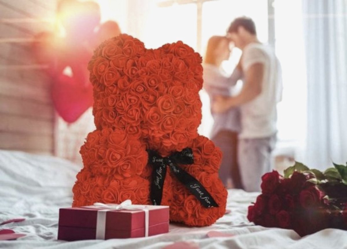 Rozen Beer 25 cm giftbox - Rood