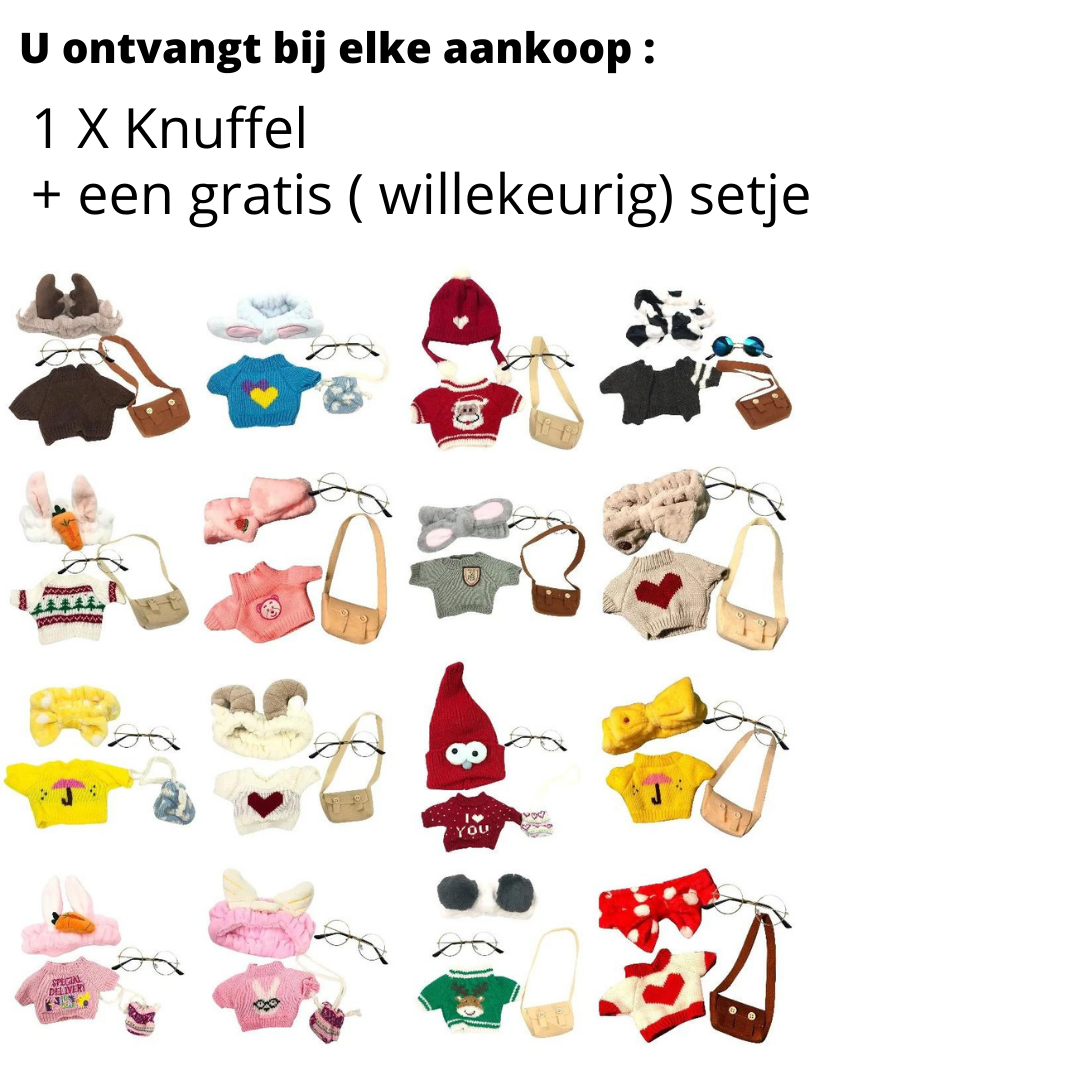 Lalafanfan - Paper Duck knuffel - 30 cm Groot - Shirt/Hoofdband/Tas/Bril/Ketting