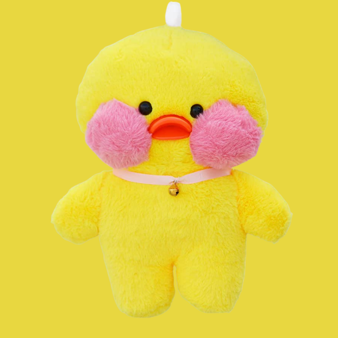 Lalafanfan - Paper Duck knuffel - 30 cm Groot - Shirt/Hoofdband/Tas/Bril/Ketting