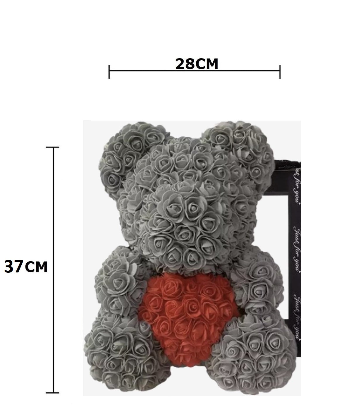 Rozen Beer 37 Cm Grijs met rood hart in Luxe Gift box