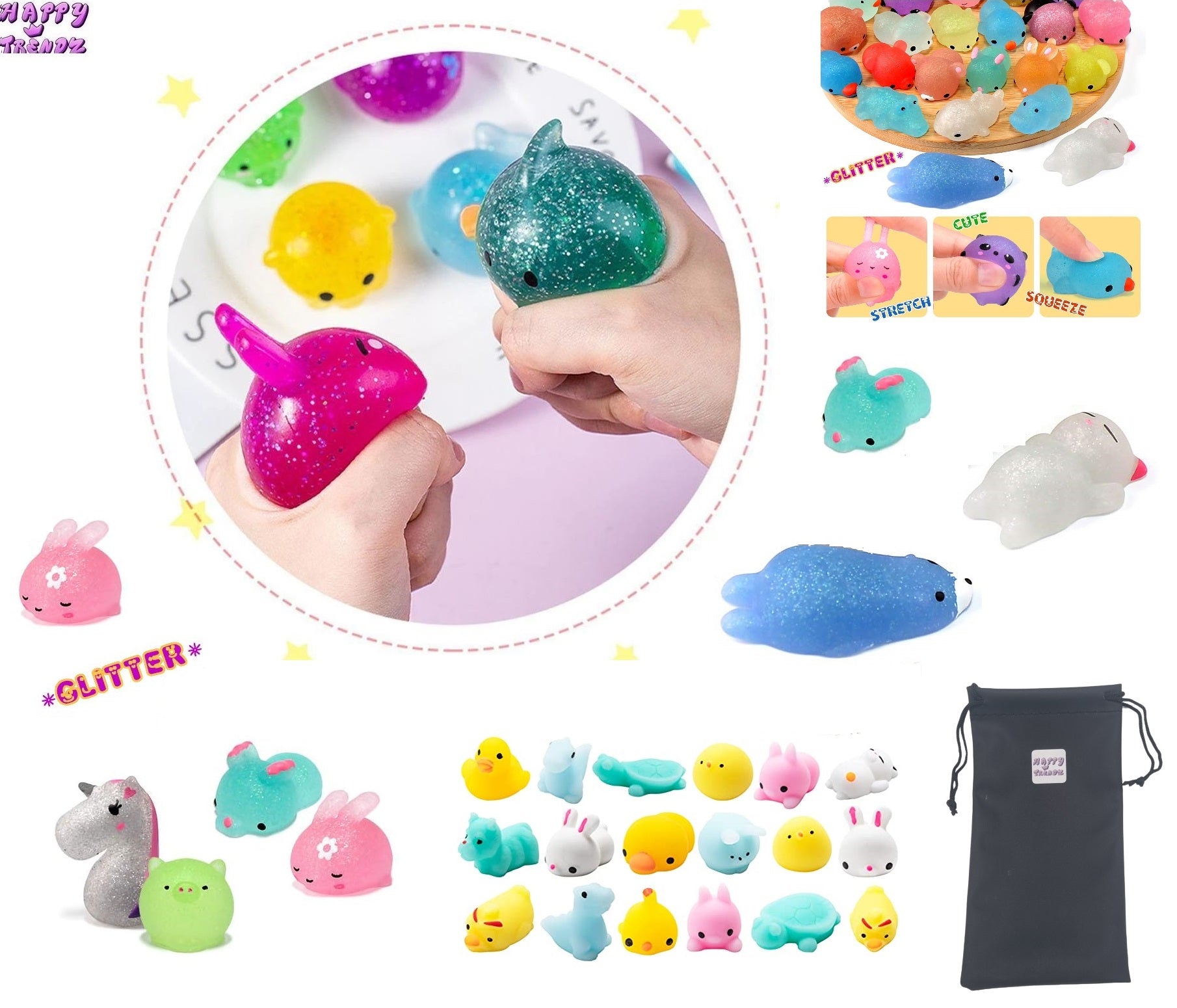 Mochi mochies squishie 12 stuks glitter en normaal