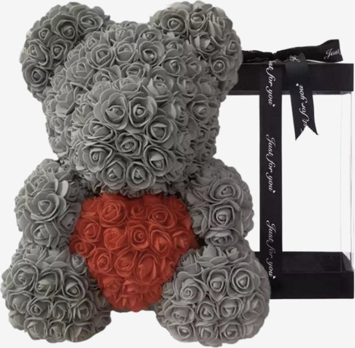 Rozen Beer 37 Cm Grijs met rood hart in Luxe Gift box
