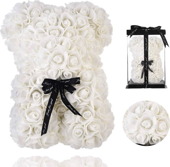 Rozen Beer 25 cm Wit In GiftBox