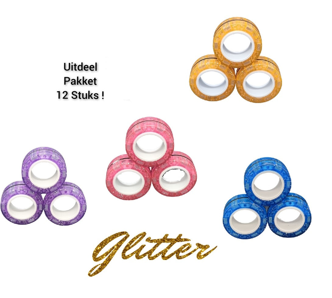 Uitdeelpakket Fidget Magneetringen Glitter 12 stuks