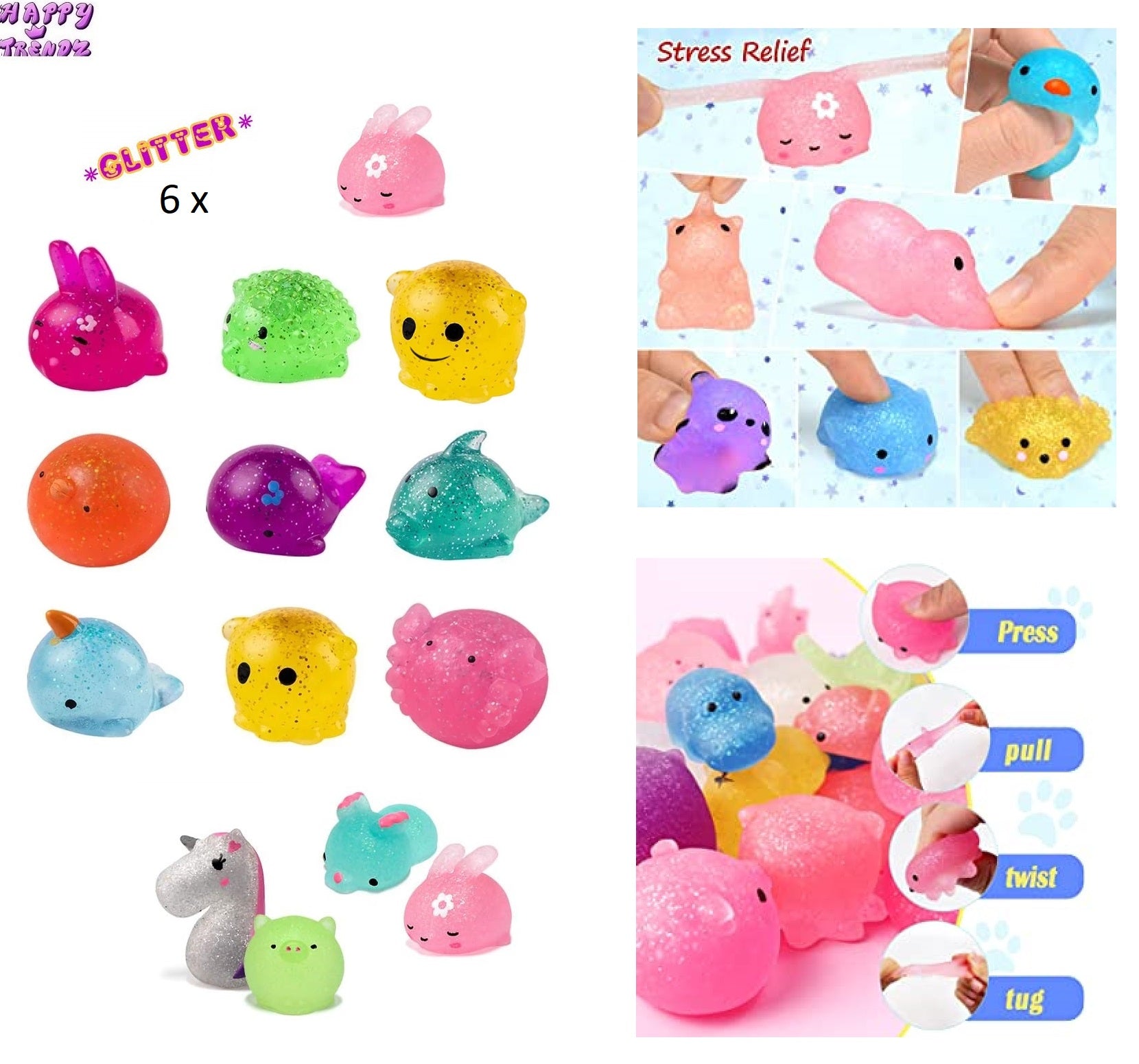 Mochi mochies squishie 12 stuks glitter en normaal