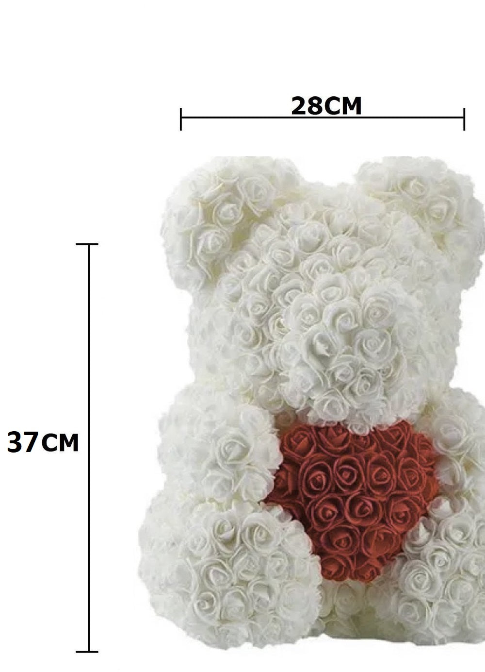 Rozen Beer 37 Cm Wit met rood hart in Luxe Gift box