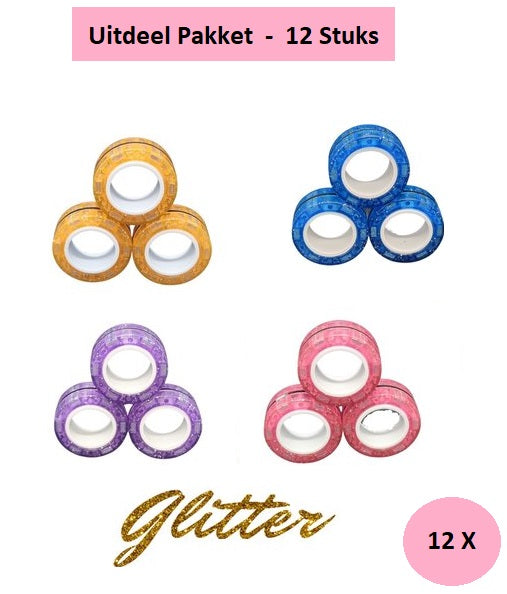 Uitdeelpakket Fidget Magneetringen Glitter 12 stuks