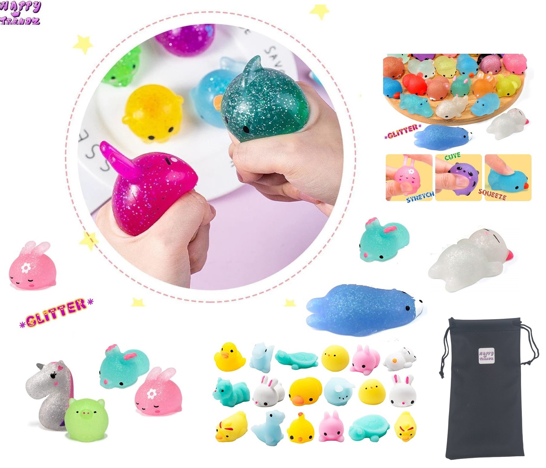 Mochi mochies squishie 12 stuks glitter en normaal